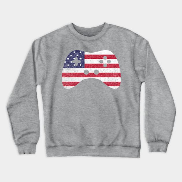American Gamer Vintage USA Flag Video Game Controller Gamer Crewneck Sweatshirt by Tingsy